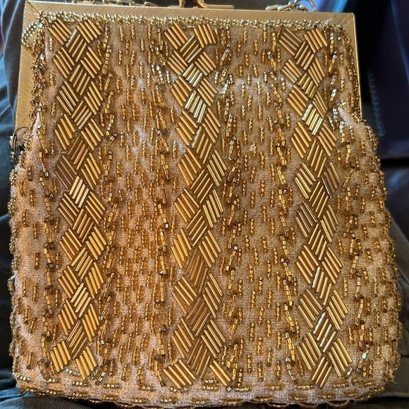 Fine Arts Bag Women’s Gold Beaded Made in Hong Kong Evening Bag Purse Vintage - Picture 12 of 16